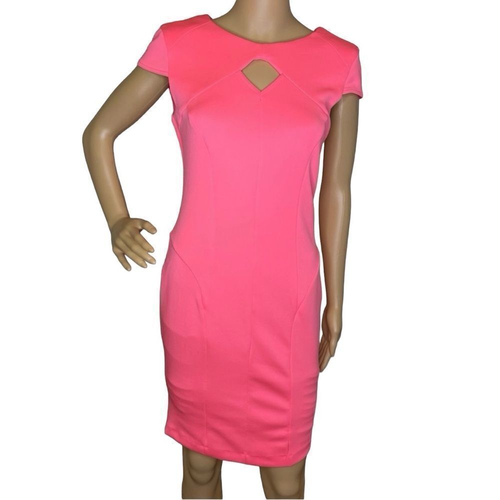 Venus Bodycon Short Sleeve Neon Coral / Pink Dress Size Small